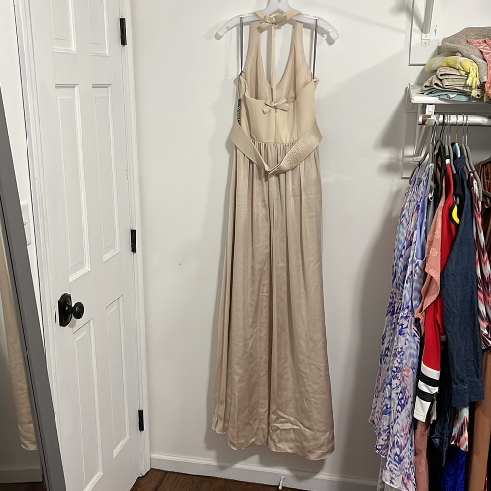 Vera Wang Long Halter V Neck Bridesmaid Dress - Picture 2 of 5